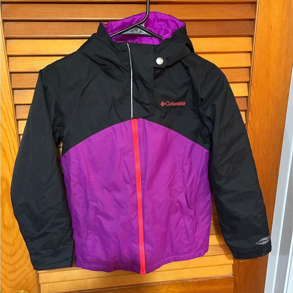 Columbia Kids Jacket, omni-heat, purple an black - size small
